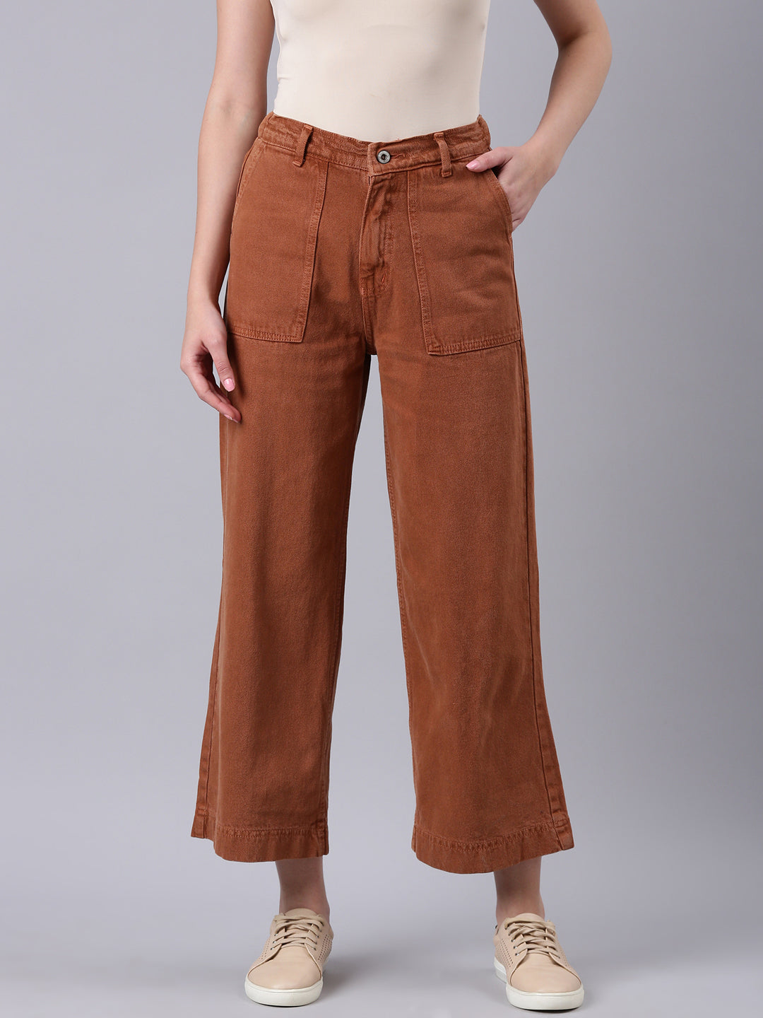 Women's Rust Wide Leg Acid Wash Denim Jeans