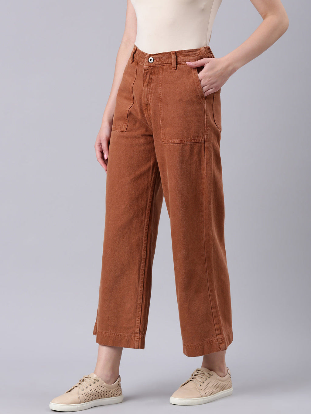 Women's Rust Wide Leg Acid Wash Denim Jeans