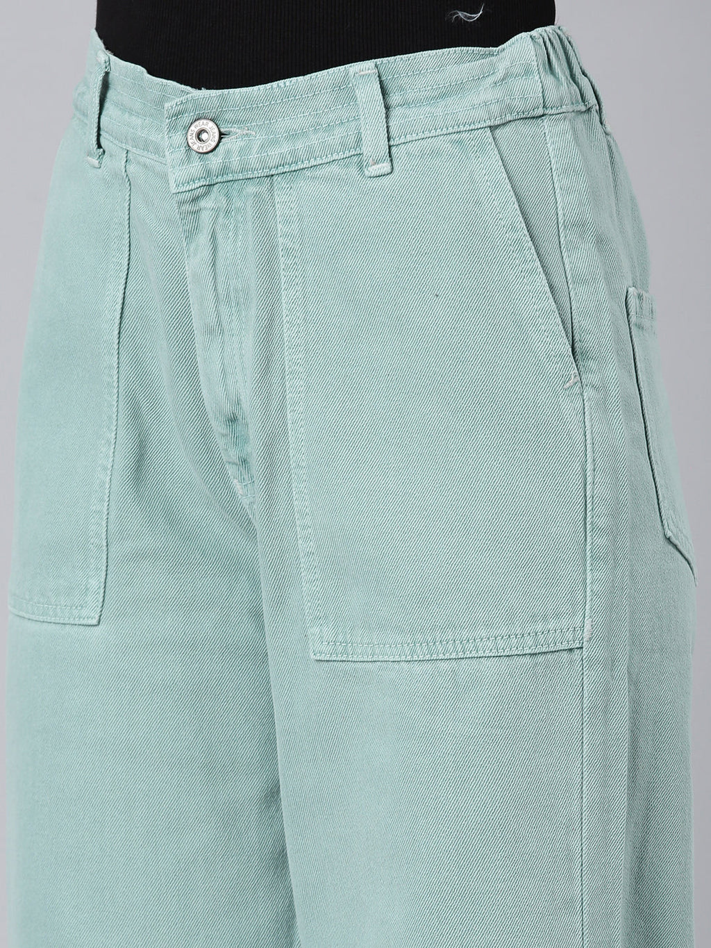 Women's Sea Green Wide Leg Acid Wash Mid-Rise Denim Jeans
