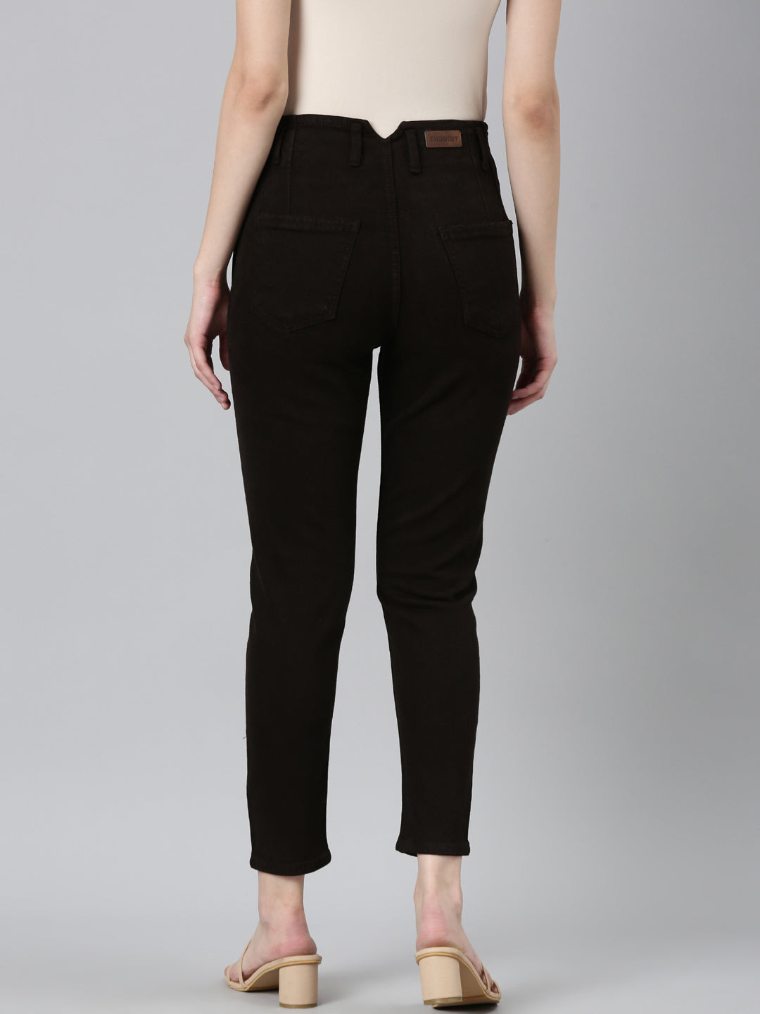 Women's Brown Slim Fit Mid-Rise Cropped Denim Jeans