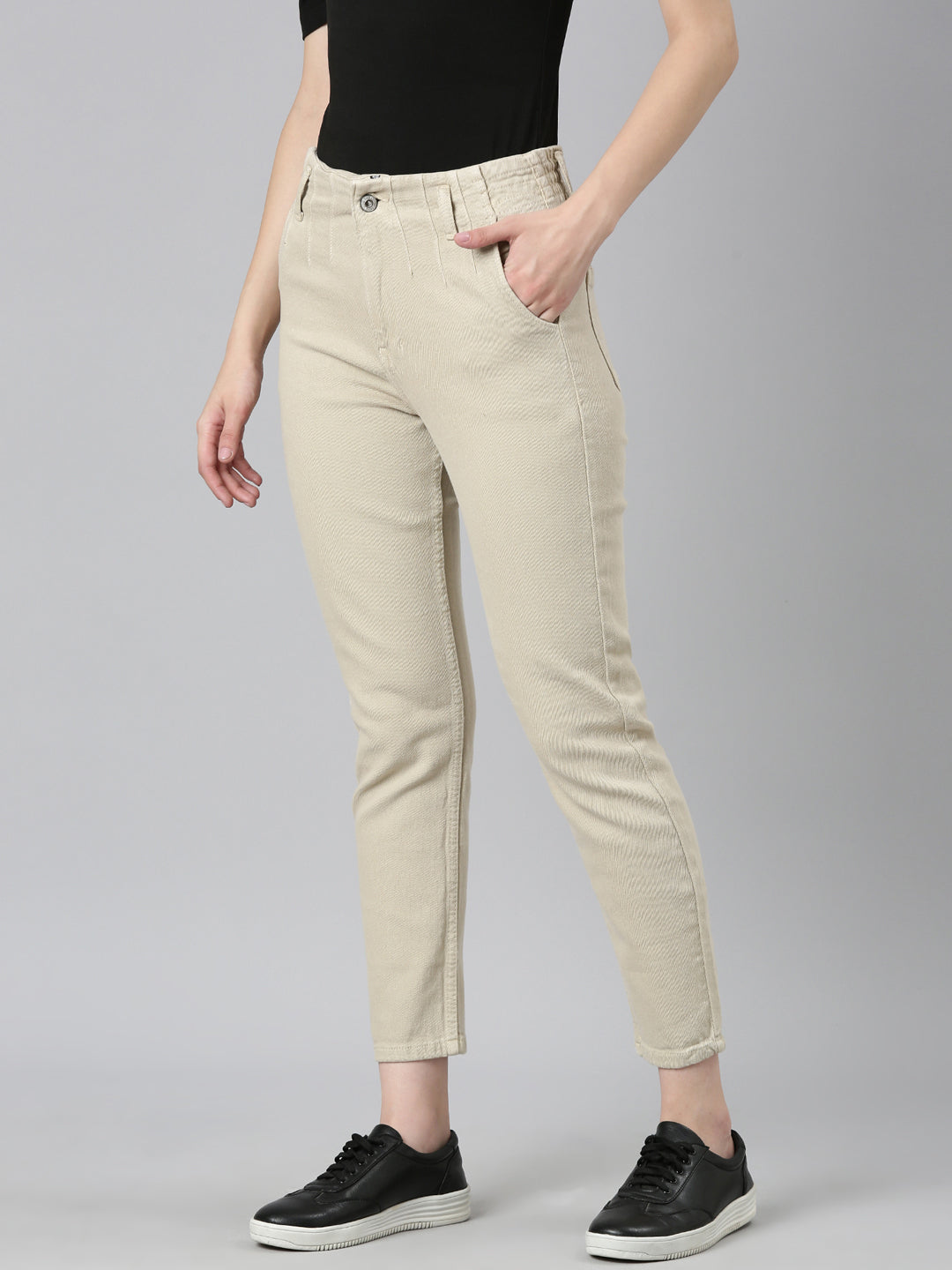 Women's Beige Mid-Rise Denim Jeans