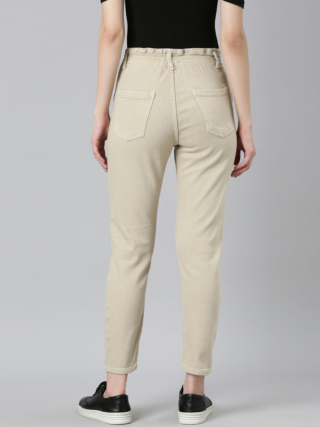 Women's Beige Mid-Rise Denim Jeans
