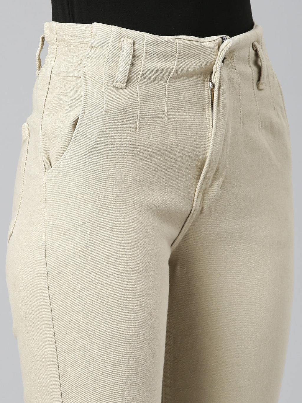 Women's Beige Mid-Rise Denim Jeans