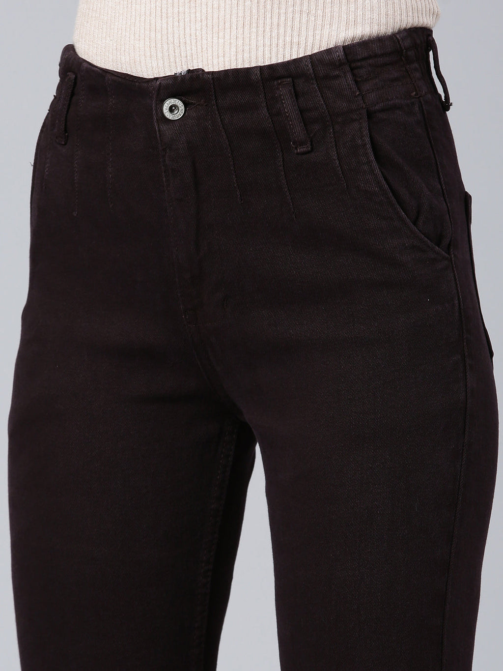 Women's Brown Mom Fit Stretchable Denim Jeans