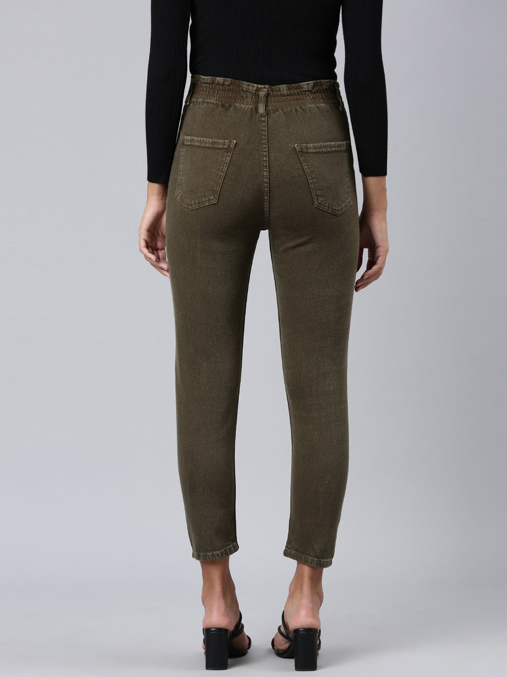 Women's Olive Mid Rise Mom Fit Denim Jeans