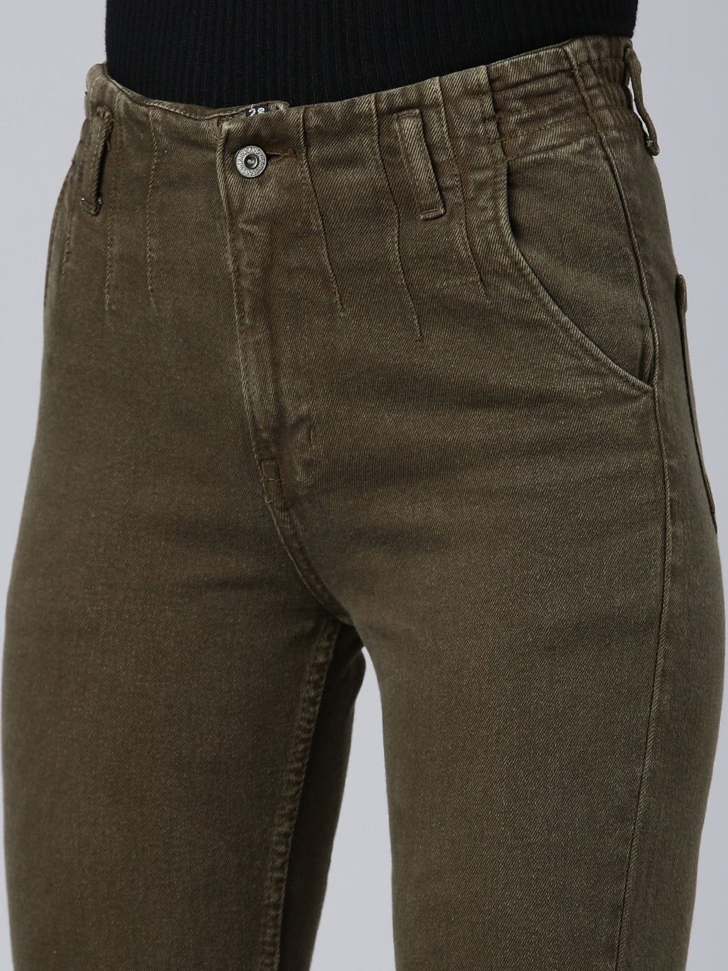 Women's Olive Mid Rise Mom Fit Denim Jeans