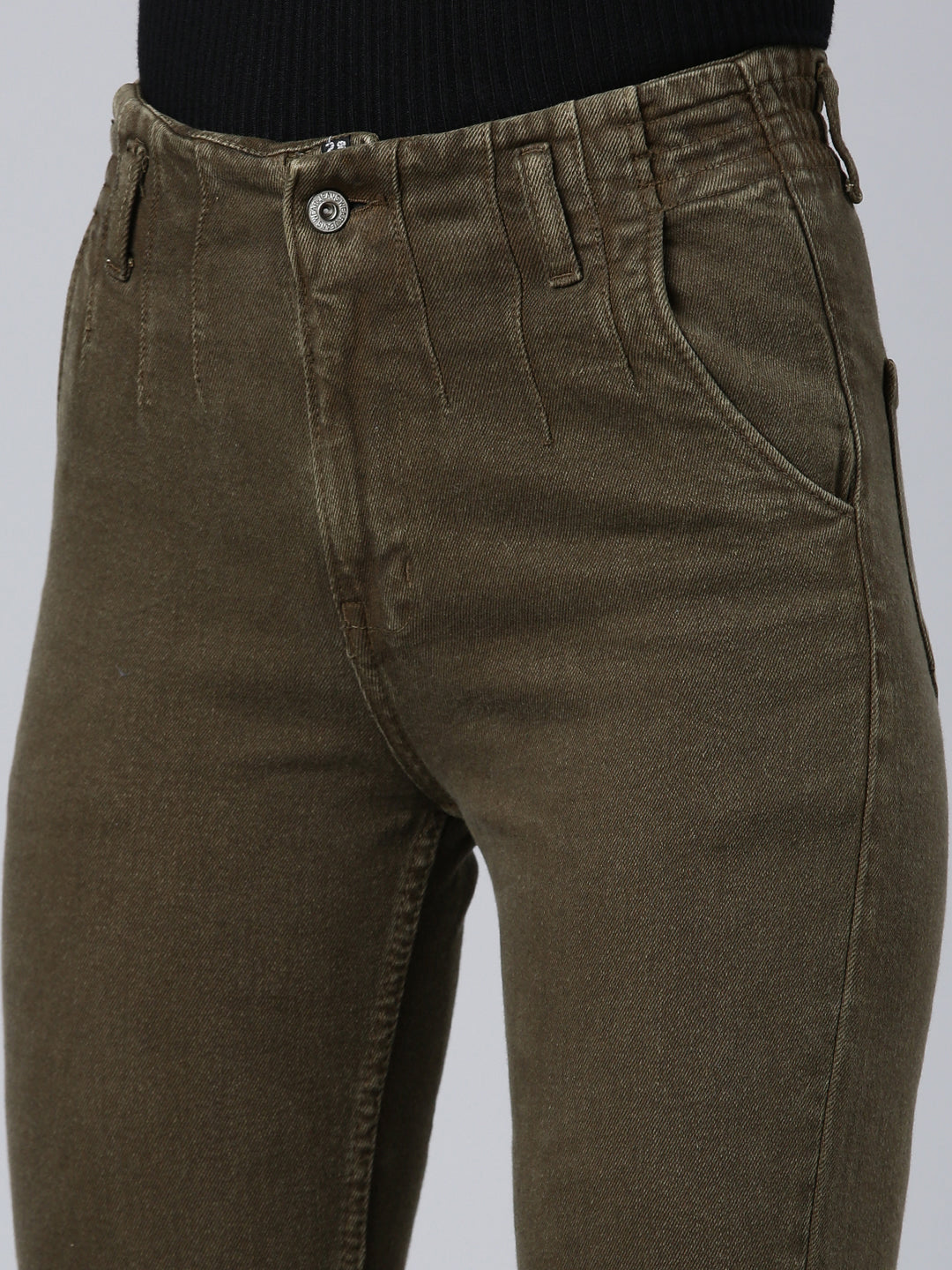 Women's Olive Mid Rise Mom Fit Denim Jeans