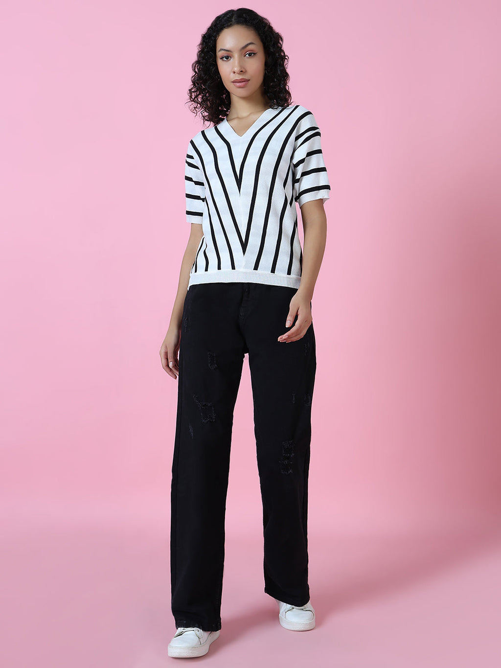 Women's Black Straight Fit Acid Wash Denim Jeans