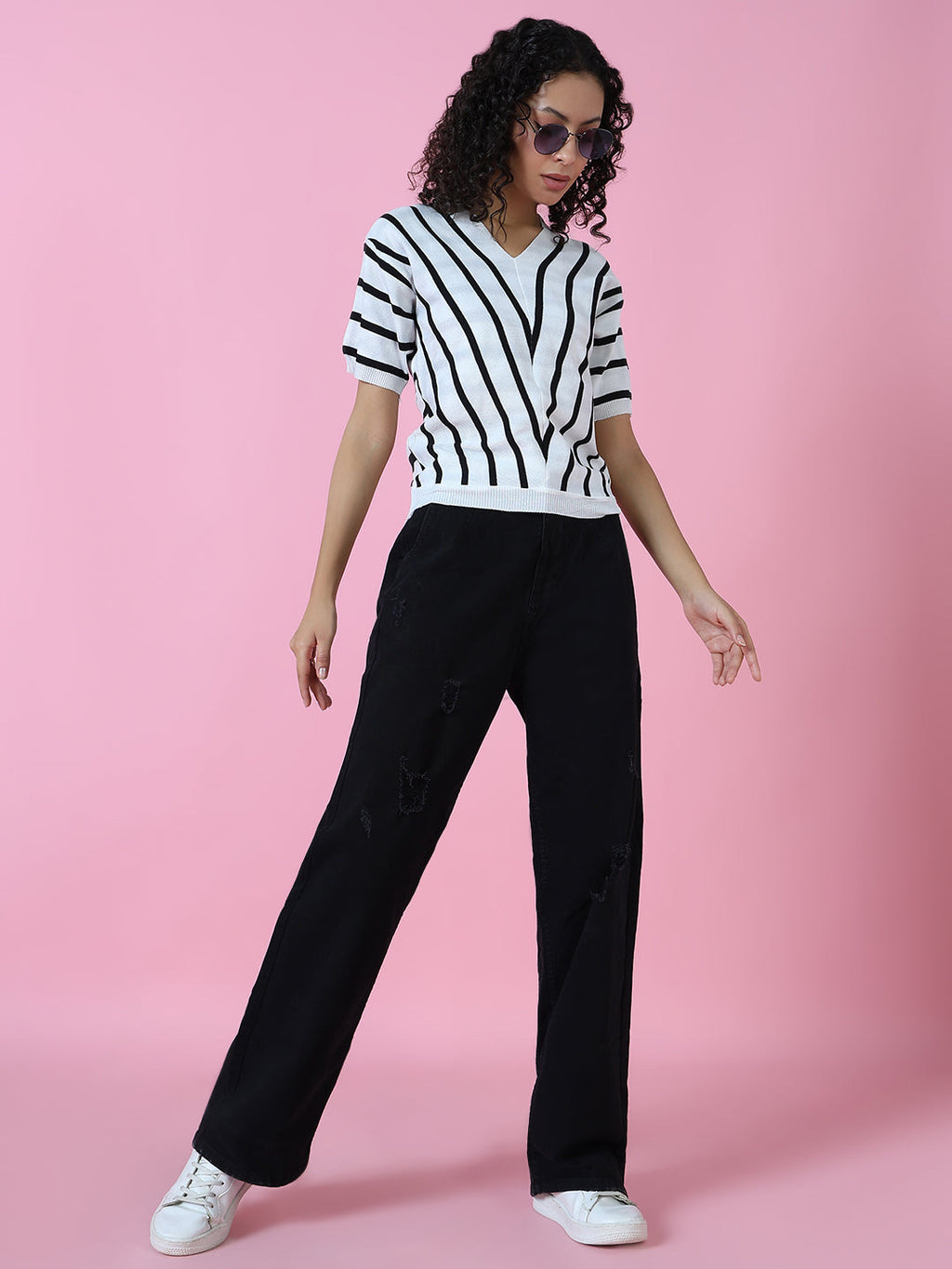 Women's Black Straight Fit Acid Wash Denim Jeans