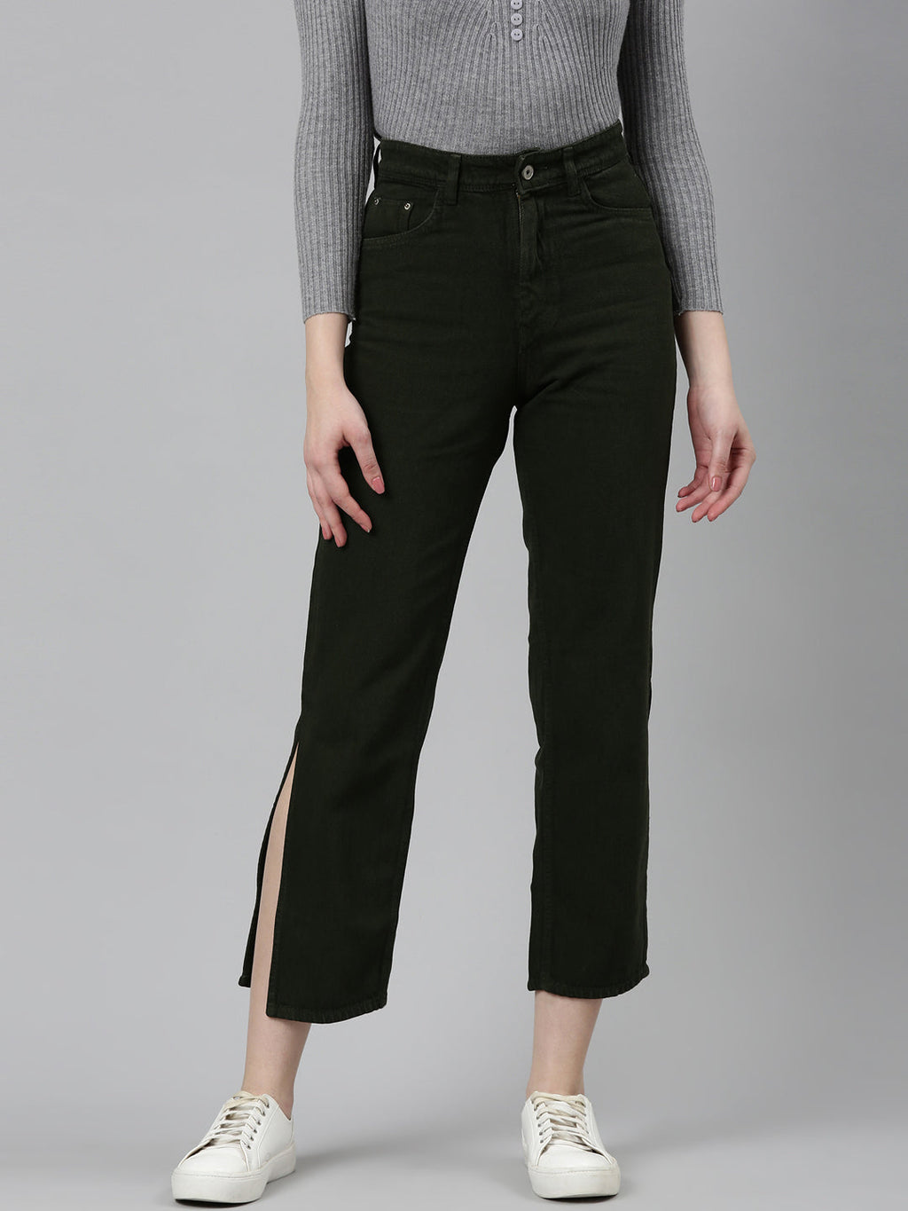 Women's Olive High-Rise Dark Shade Denim Jeans