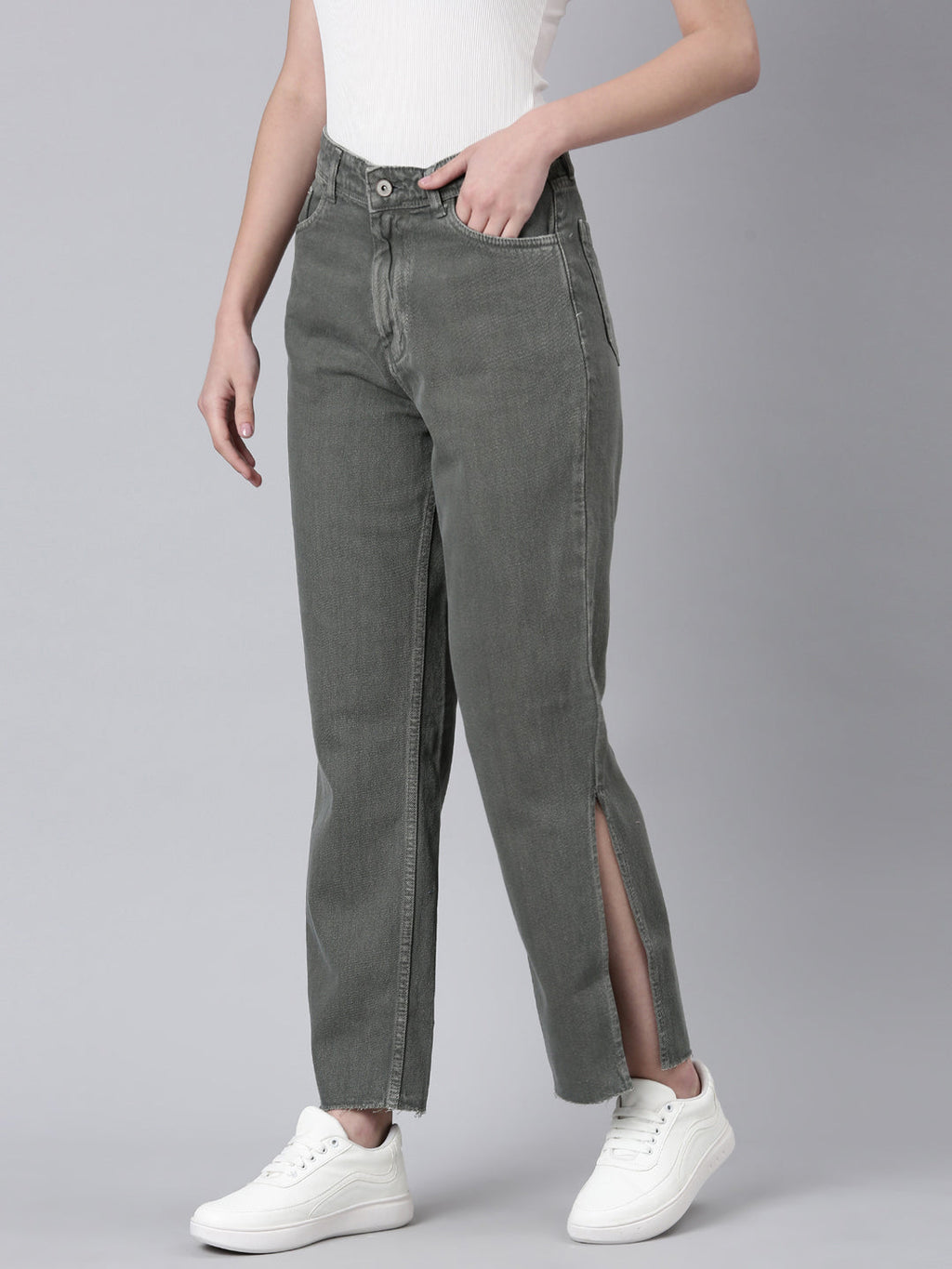 Women's Olive Wide Leg Denim Jeans