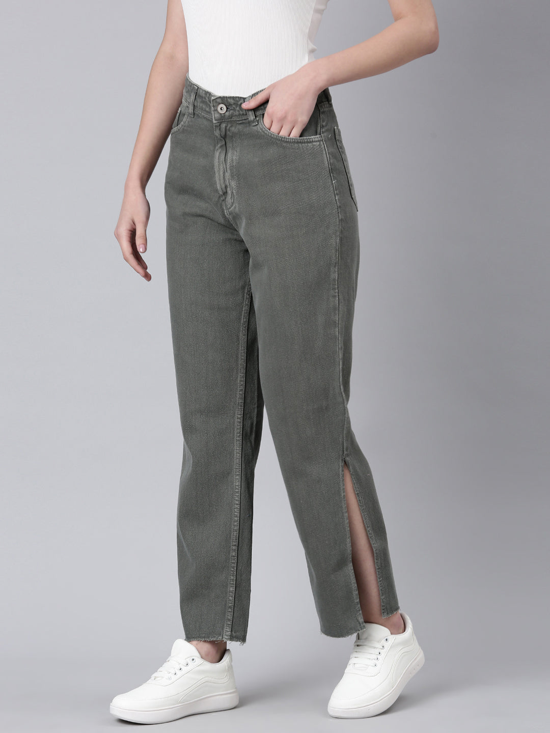 Women's Olive Wide Leg Denim Jeans