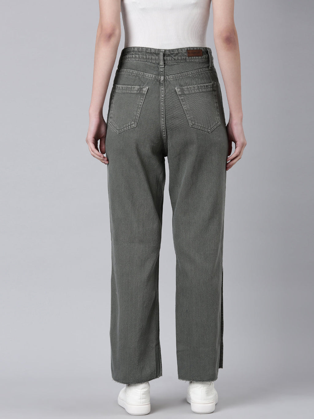 Women's Olive Wide Leg Denim Jeans