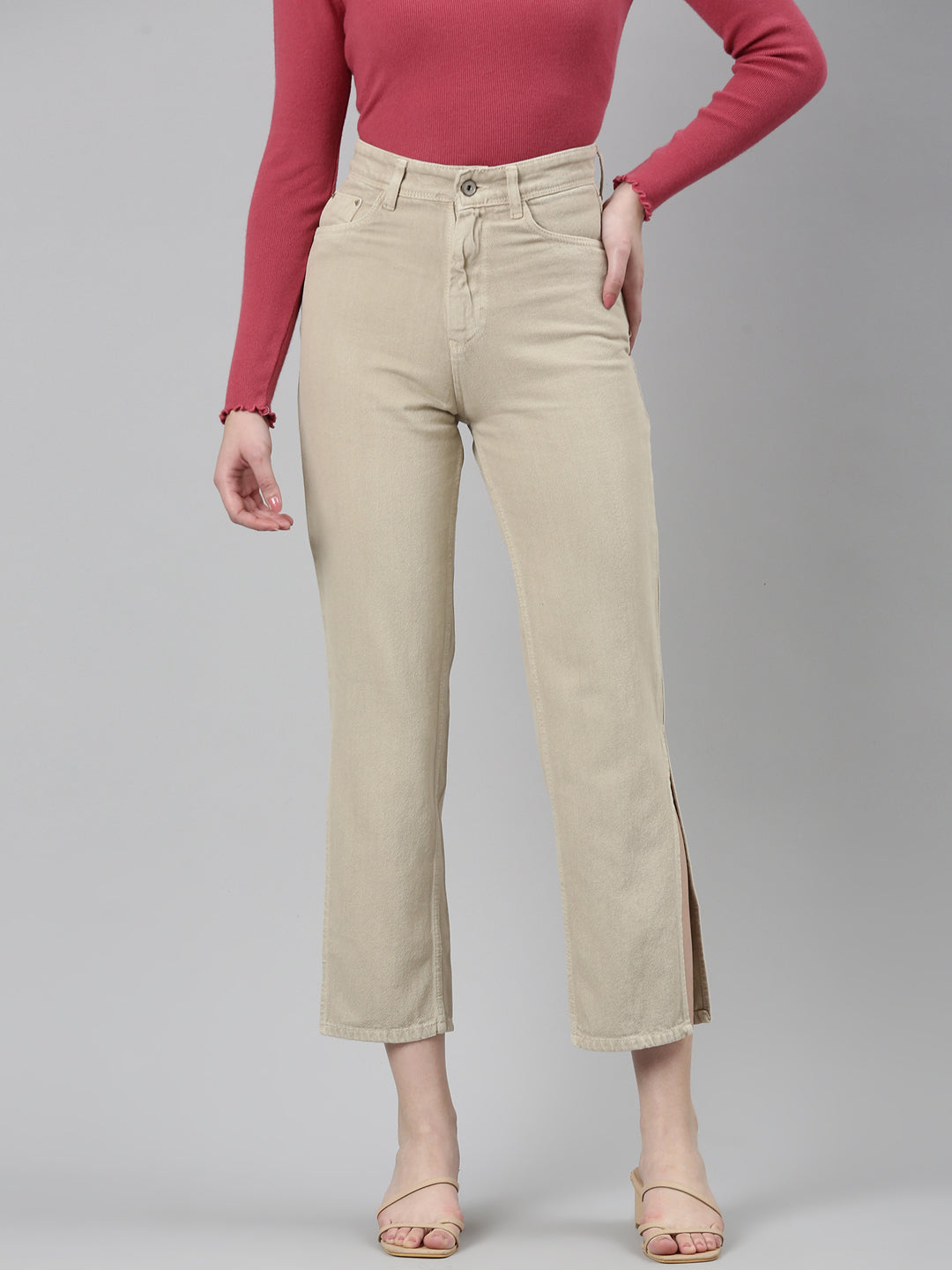 Women's Beige High Rise Denim Jeans