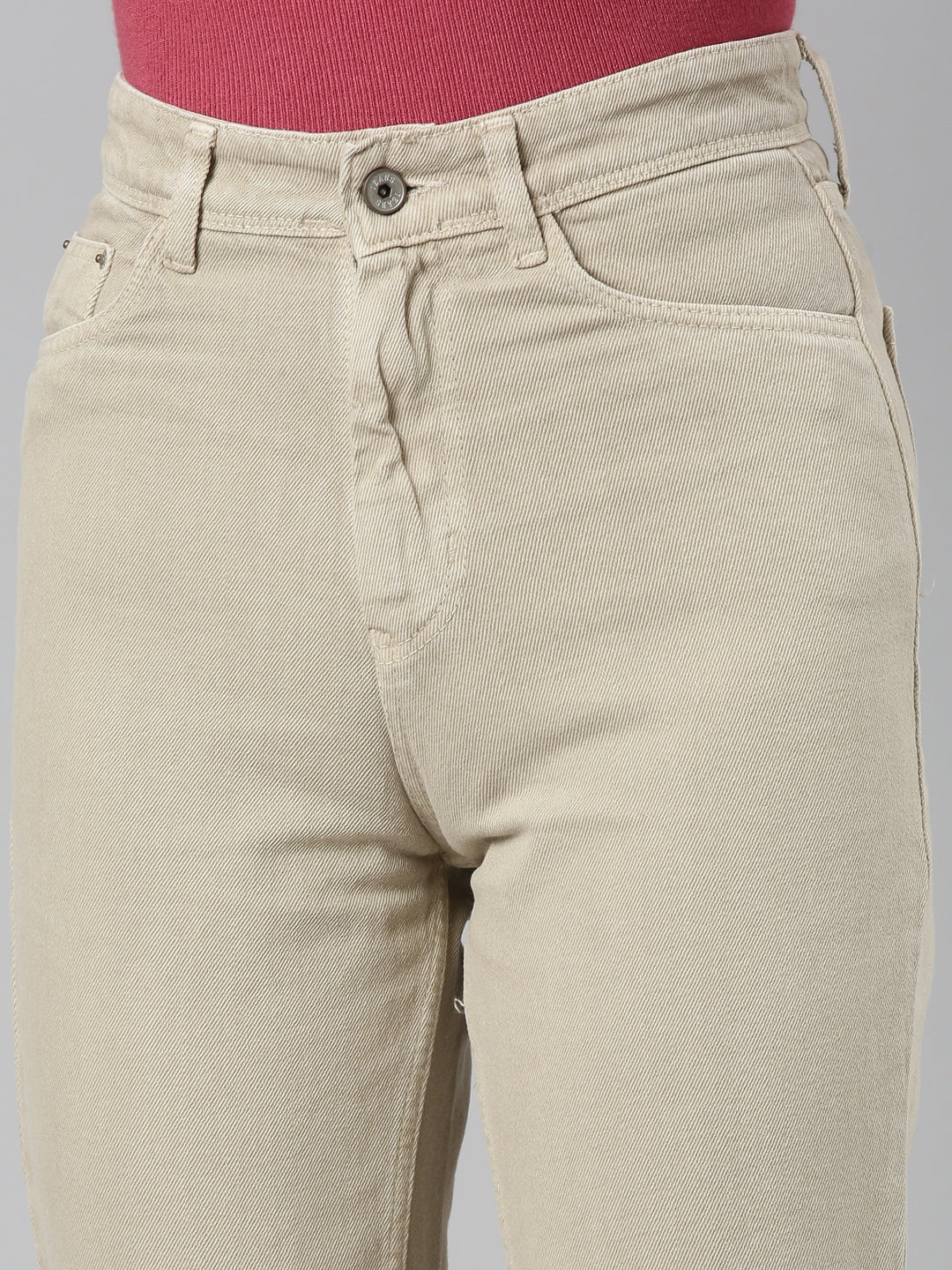 Women's Beige High Rise Denim Jeans
