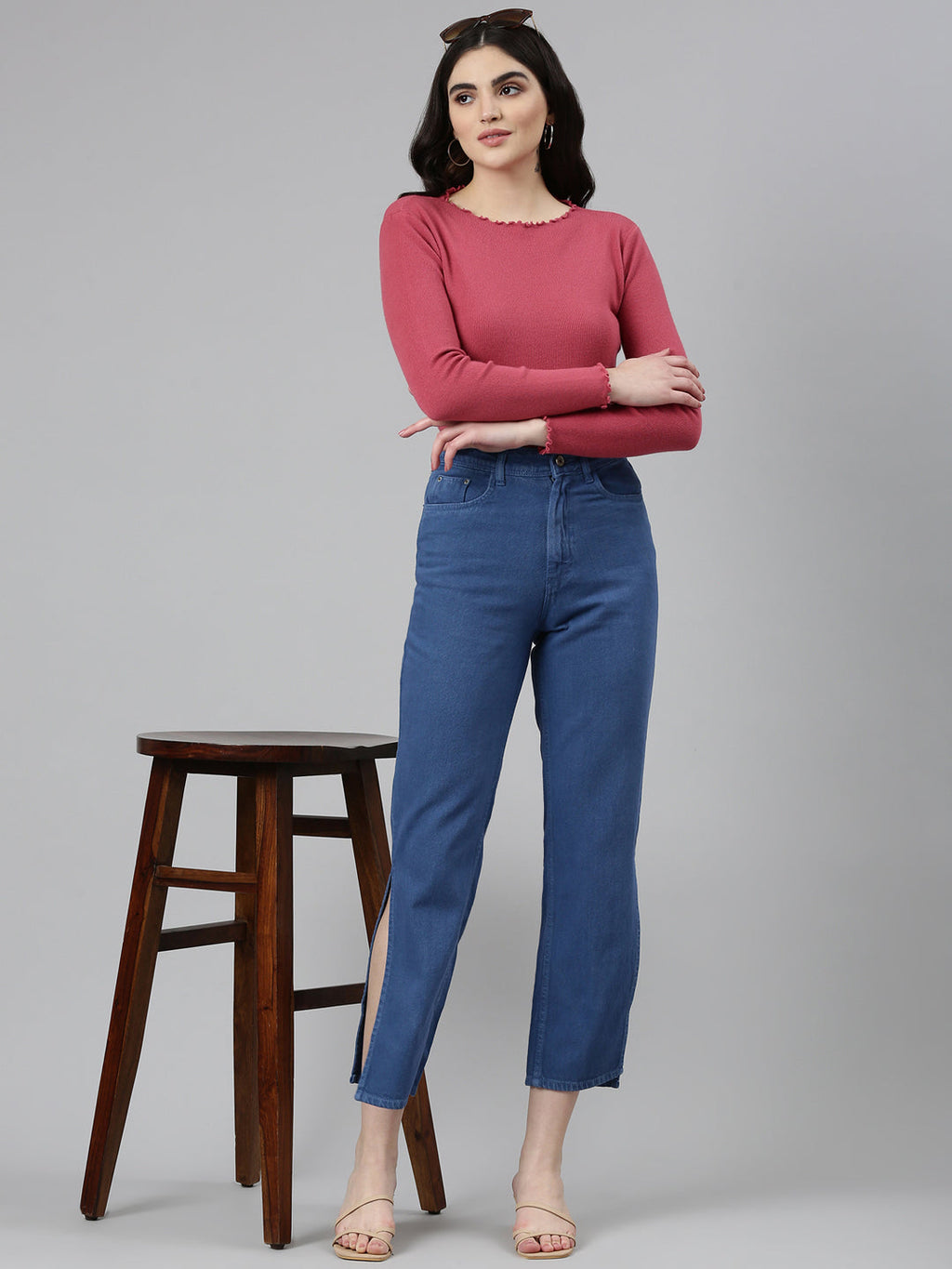 Women's Blue Jean High-Rise Acid Wash Denim Jeans