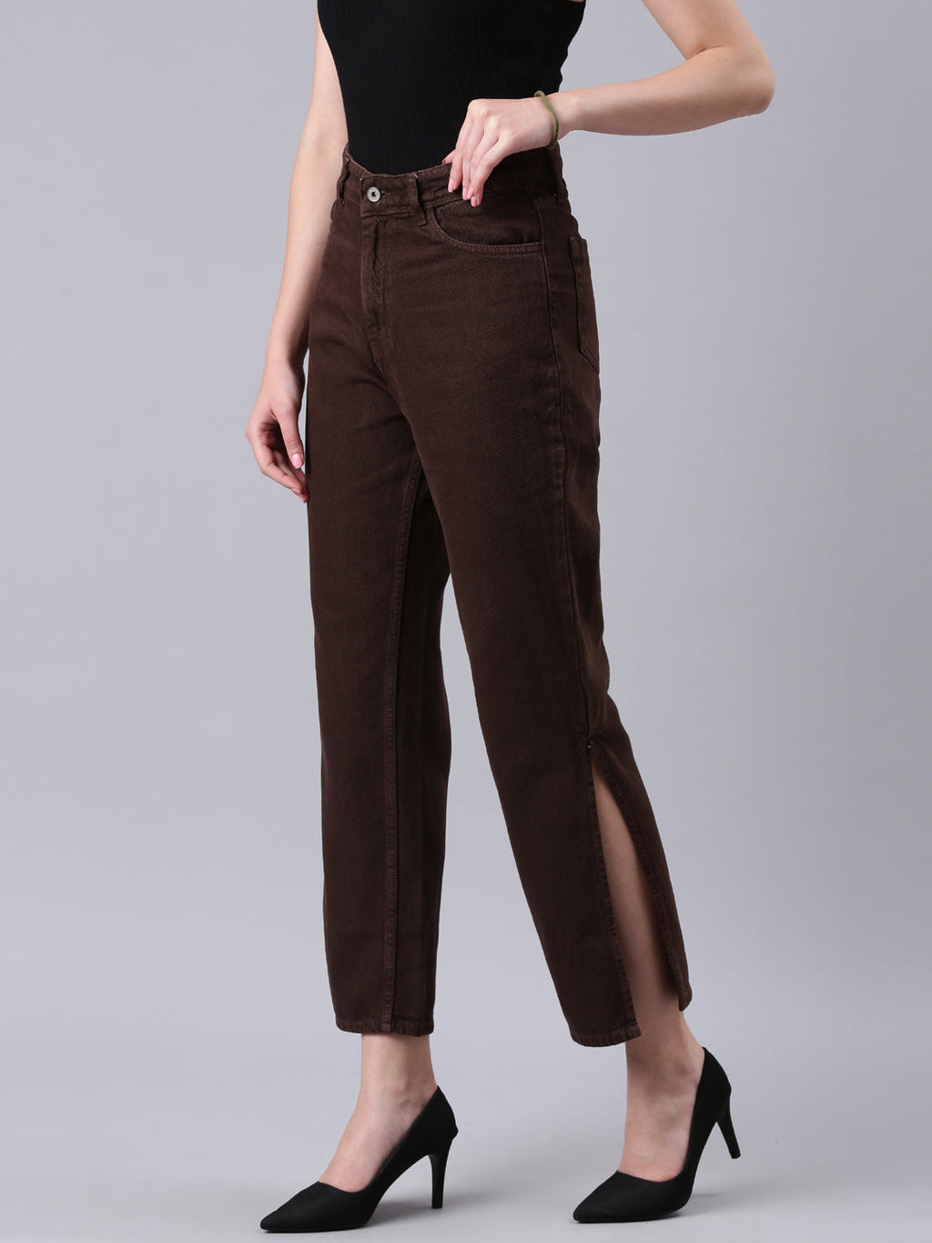 Women's Brown Clean Look Mid-Rise Wide Leg Denim Jeans