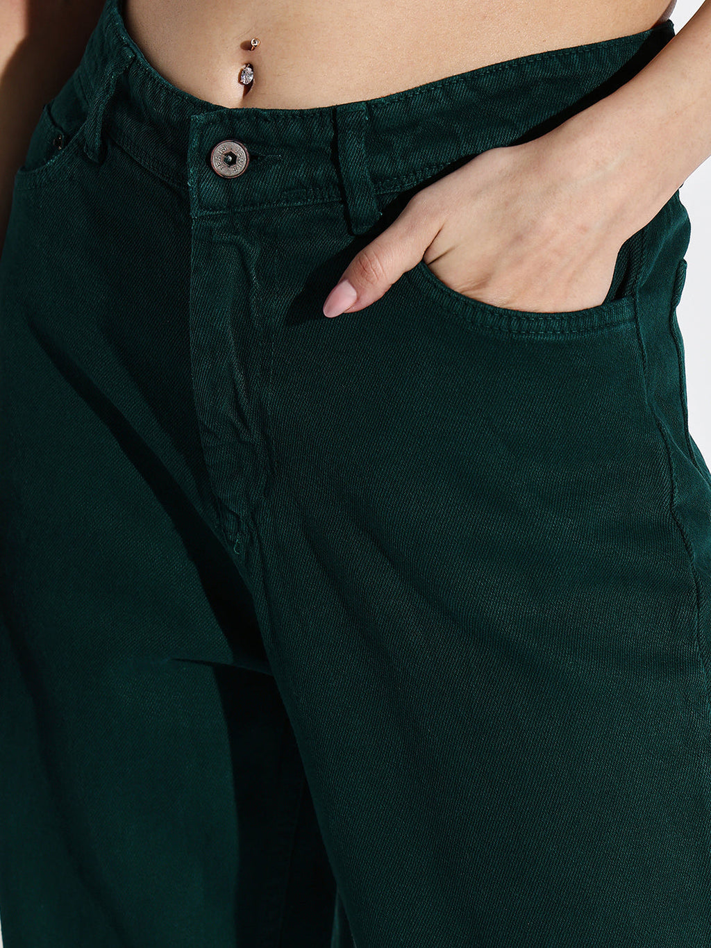 Women's Green Comfort Wide Leg Acid Wash Stretchable Jeans