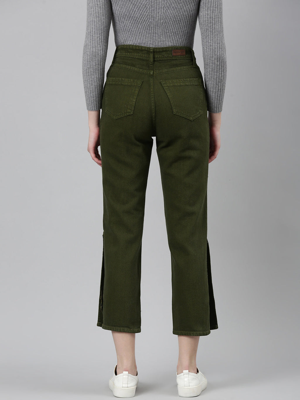 Women's Olive Straight Fit Denim Cotton Jeans