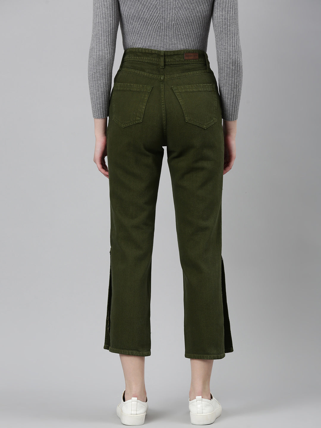 Women's Olive Straight Fit Denim Cotton Jeans