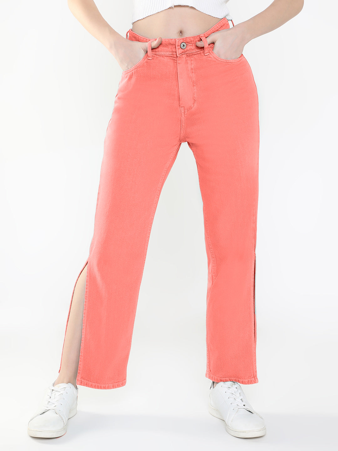 Women's Pink Straight Fit Jeans