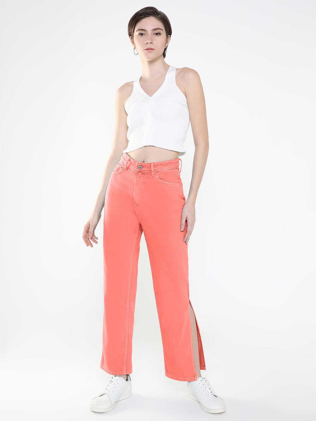 Women's Pink Straight Fit Jeans