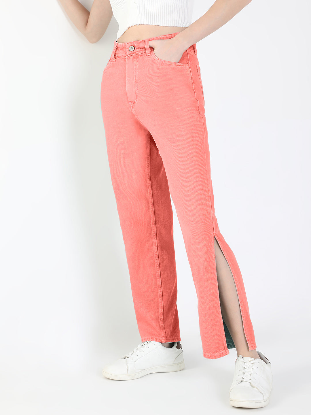 Women's Pink Straight Fit Jeans