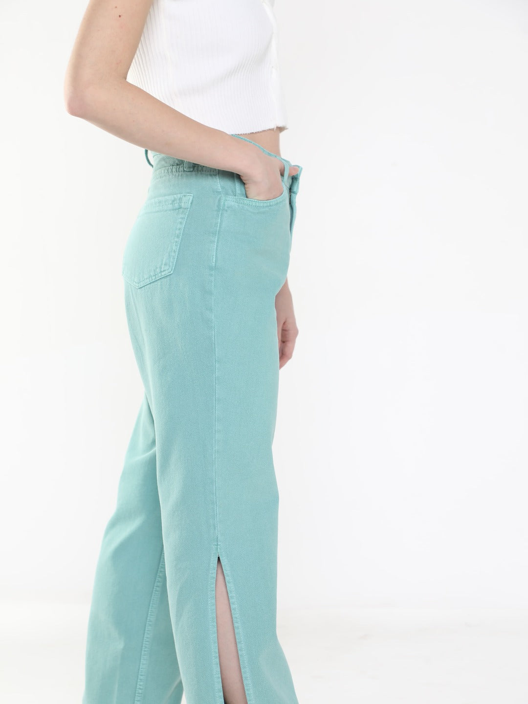Women's Sea Green Jean Straight Fit Mid-Rise Acid Wash Jeans