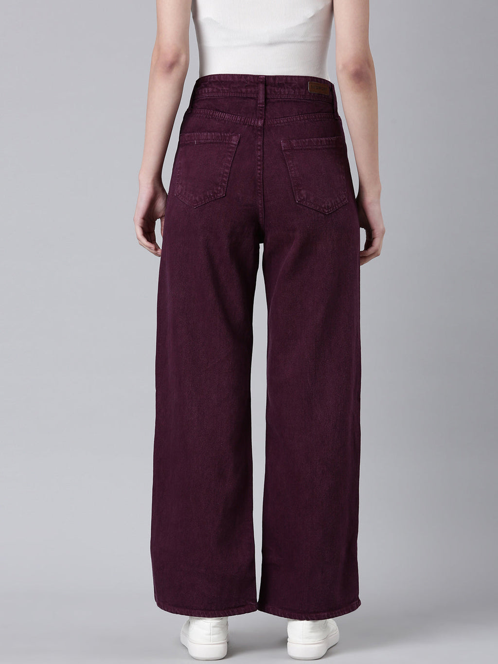 Women's Magenta Wide Leg Slit Hem Denim Jeans