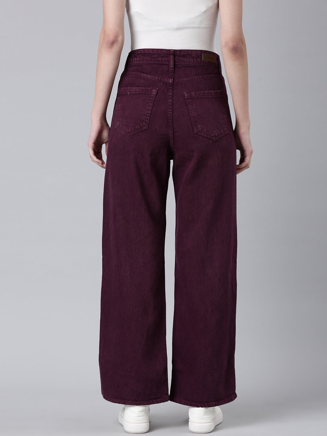 Women's Magenta Wide Leg Slit Hem Denim Jeans