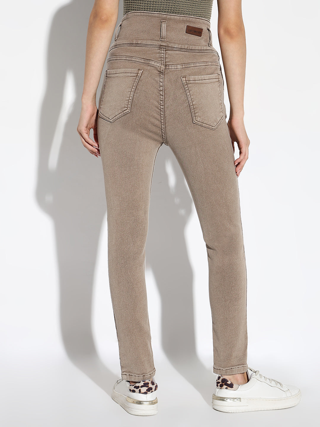 Women's Beige Comfort Slim Fit Light Fade Acid Wash Stretchable Jeans