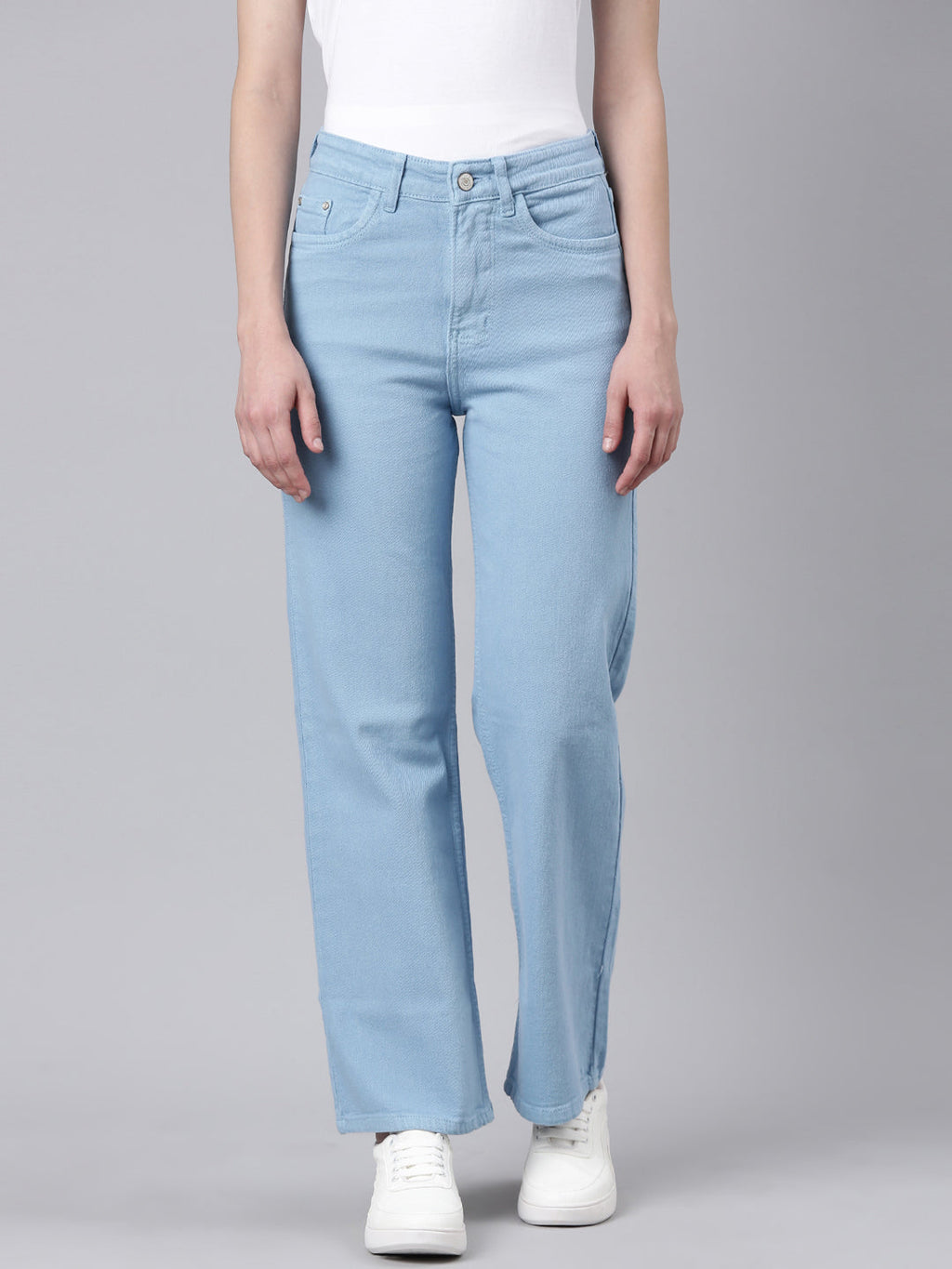 Women's Blue Mid Rise Straight Fit Denim Jeans