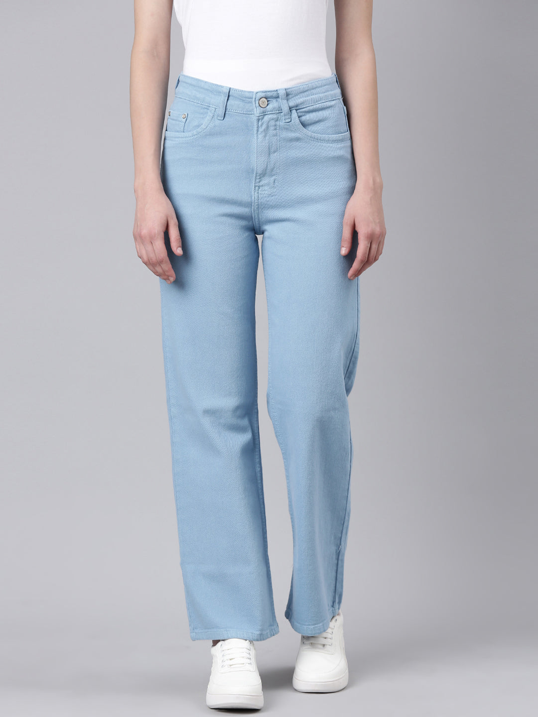 Women's Blue Mid Rise Straight Fit Denim Jeans