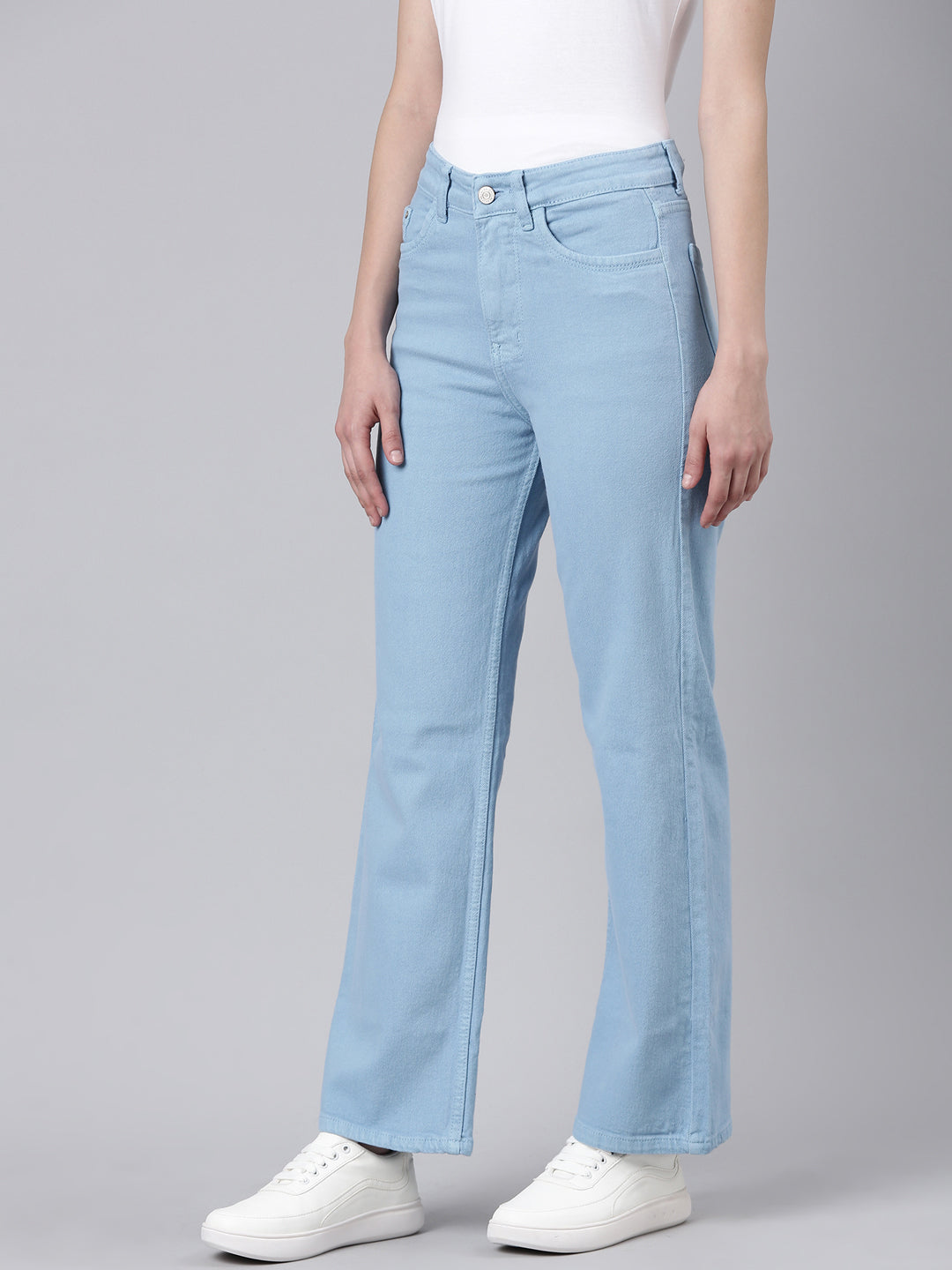 Women's Blue Mid Rise Straight Fit Denim Jeans