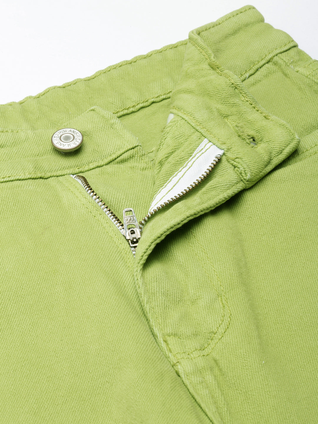 Women's Lime Green Straight Fit Clean Look Acid Wash Denim Jeans