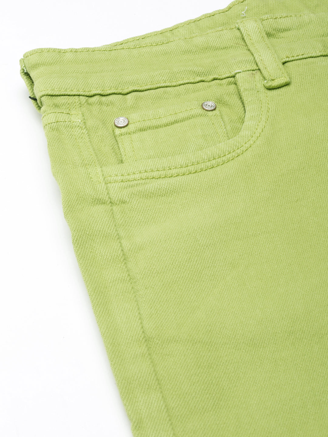 Women's Lime Green Straight Fit Clean Look Acid Wash Denim Jeans