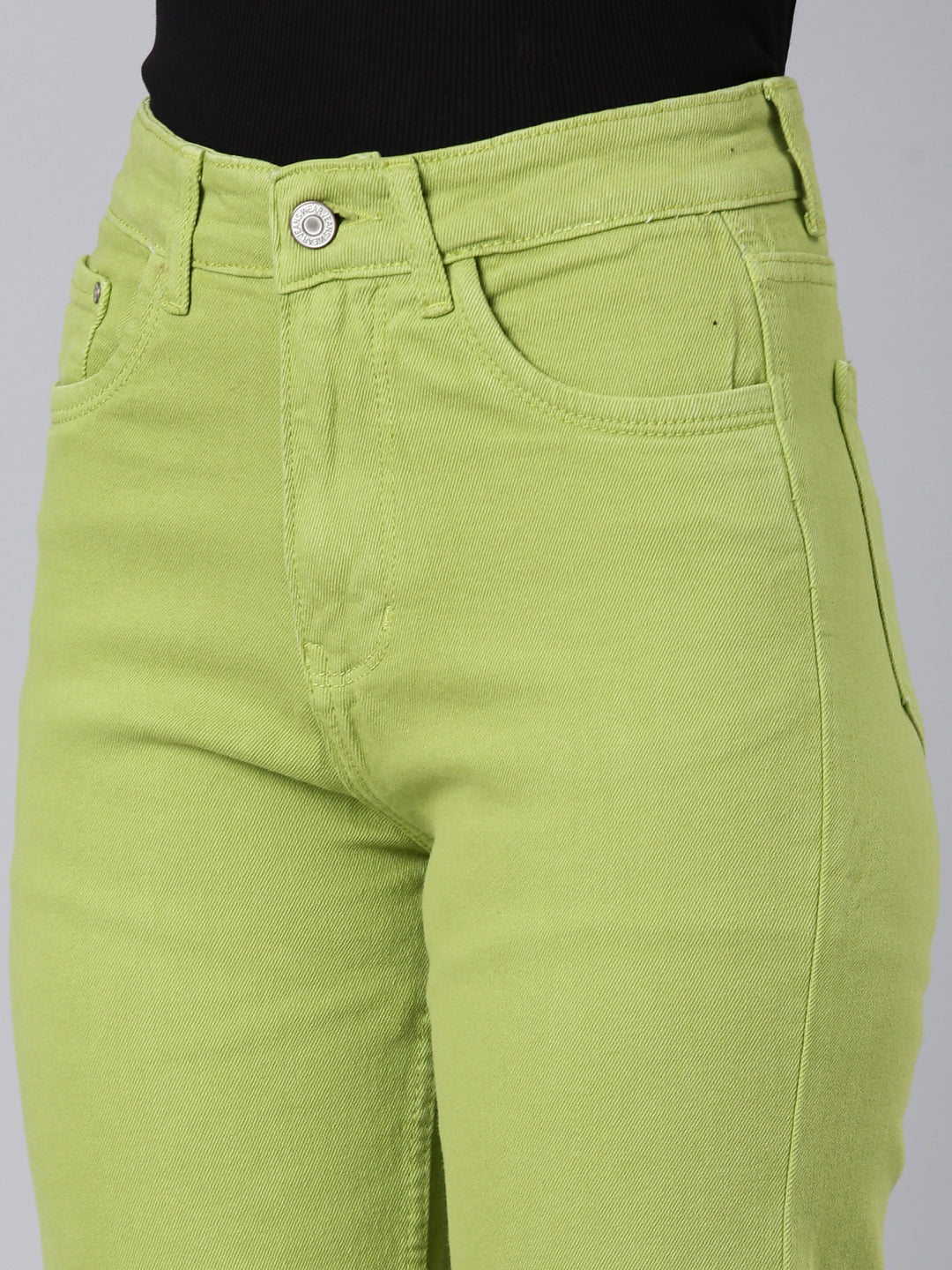 Women's Lime Green Straight Fit Clean Look Acid Wash Denim Jeans