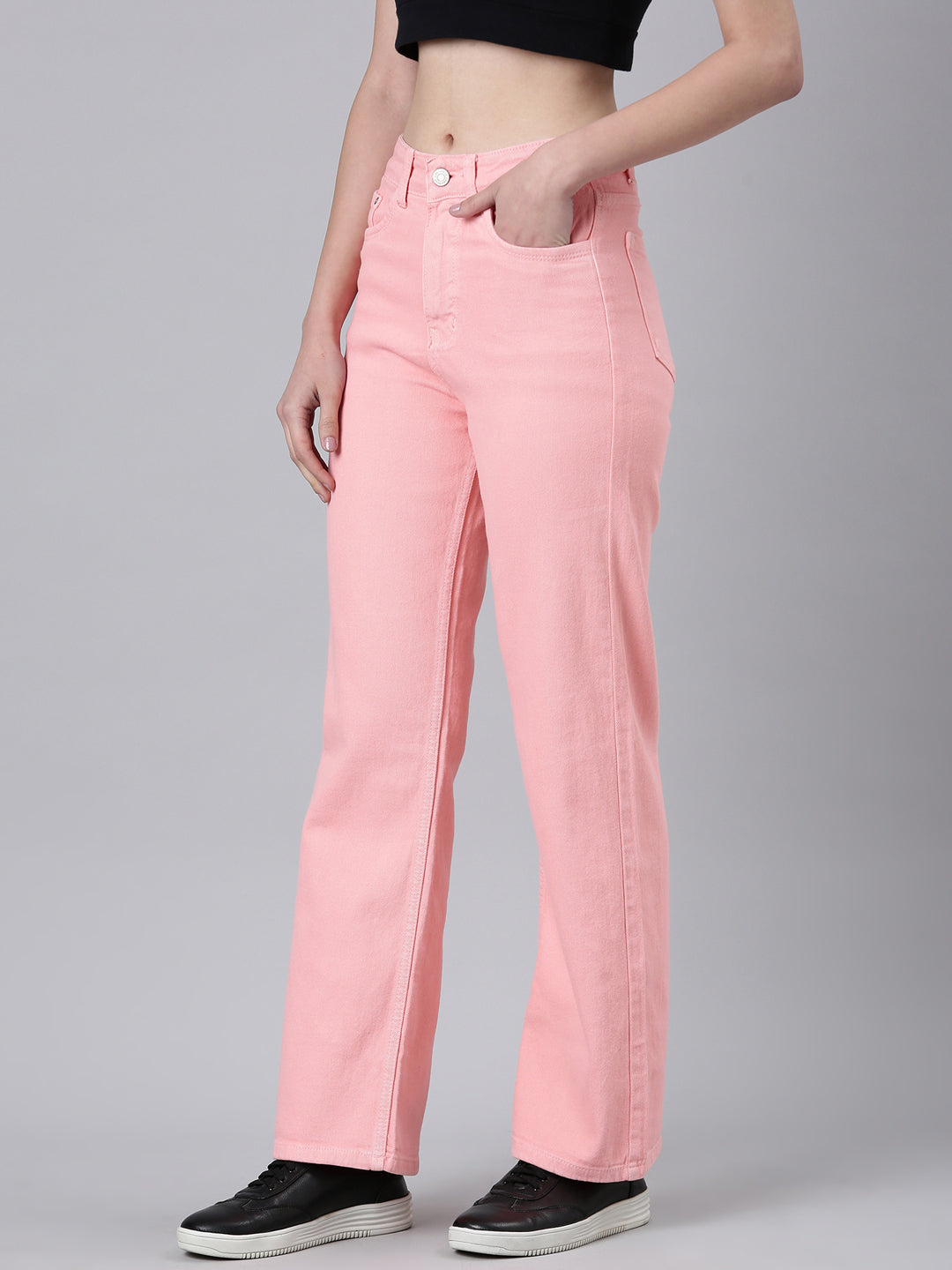 Women's Peach Mid Rise Straight Fit Stretchable Denim Jeans