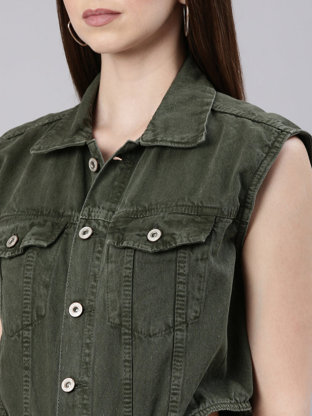 Women's Olive Shirt Collar Cotton Basic Jumpsuit