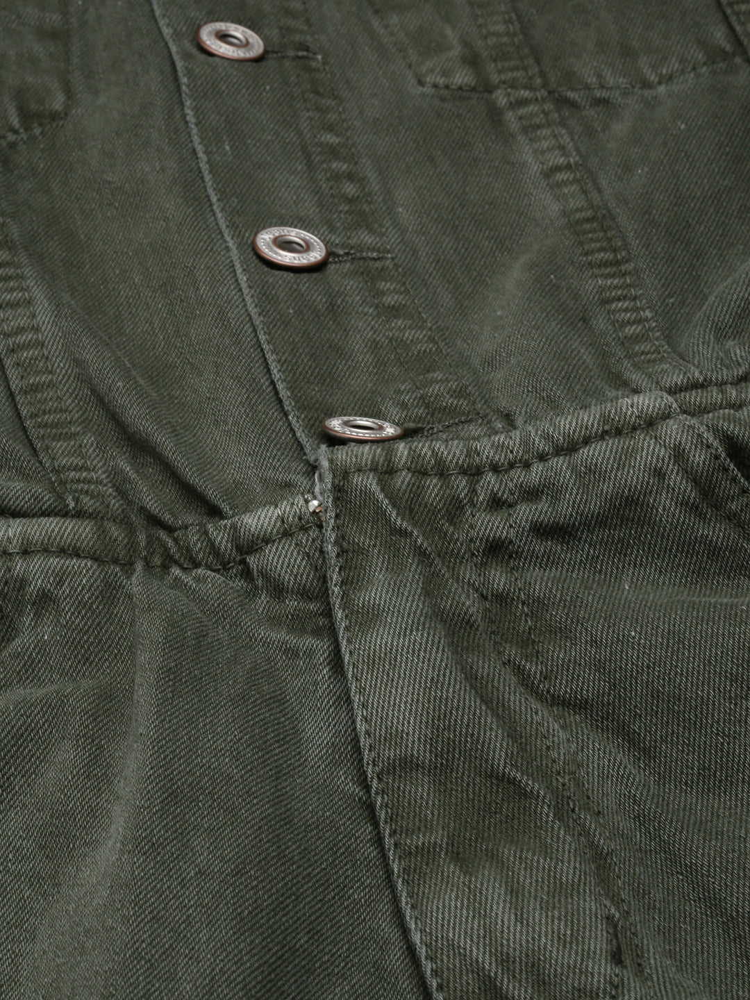 Women's Olive Shirt Collar Cotton Basic Jumpsuit