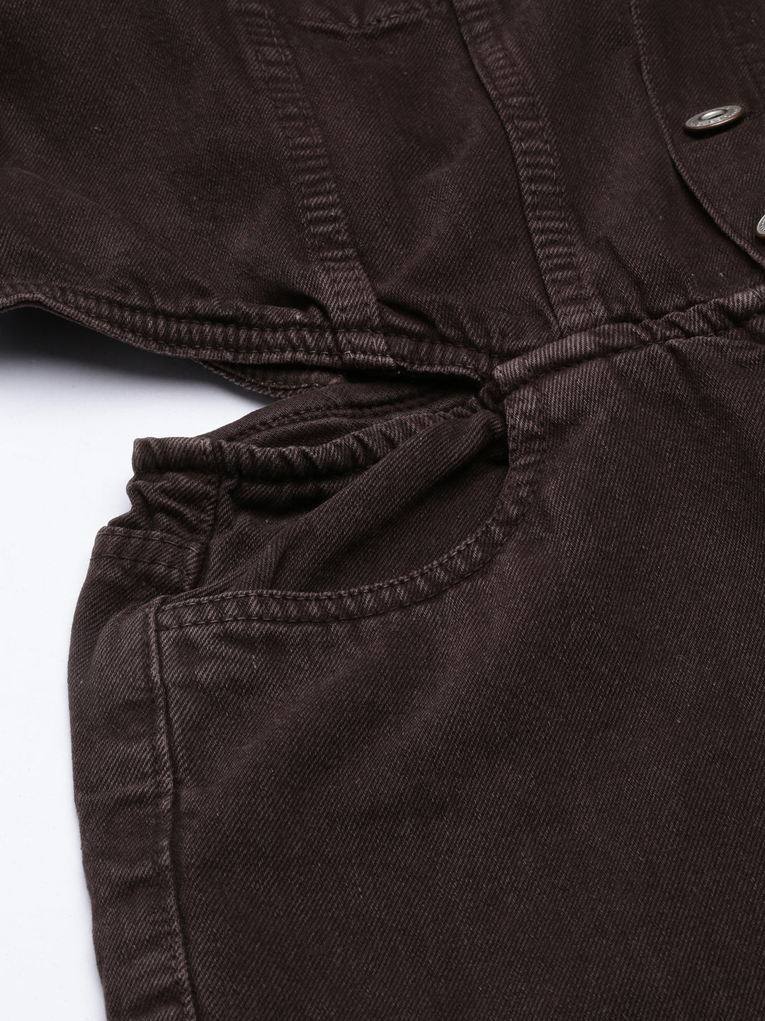 Women's Coffee Brown Shirt Collar Cotton Basic Jumpsuit