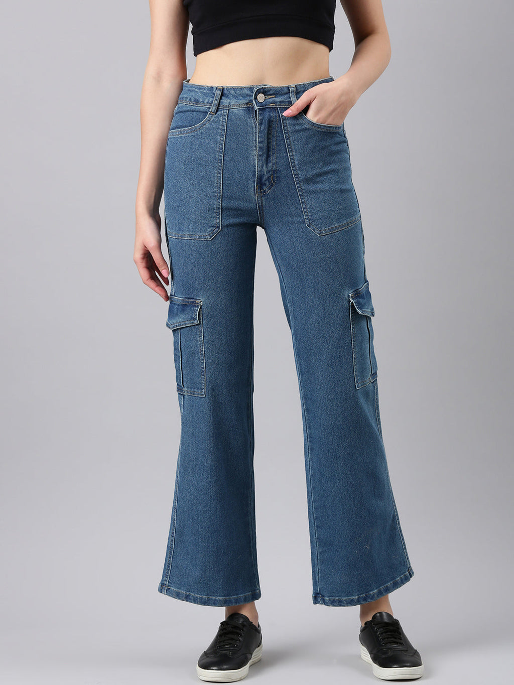 Women's Blue Mid-Rise Straight Fit Denim Jeans