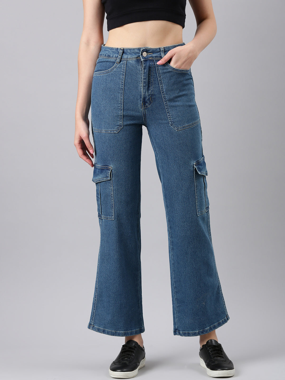 Women's Blue Mid-Rise Straight Fit Denim Jeans