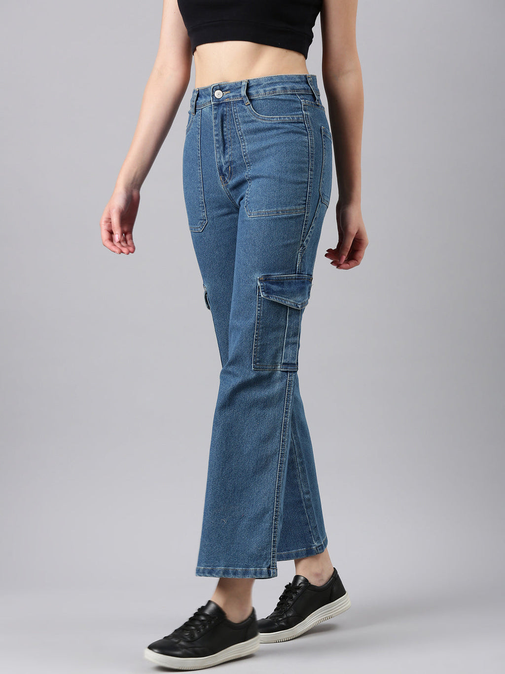 Women's Blue Mid-Rise Straight Fit Denim Jeans