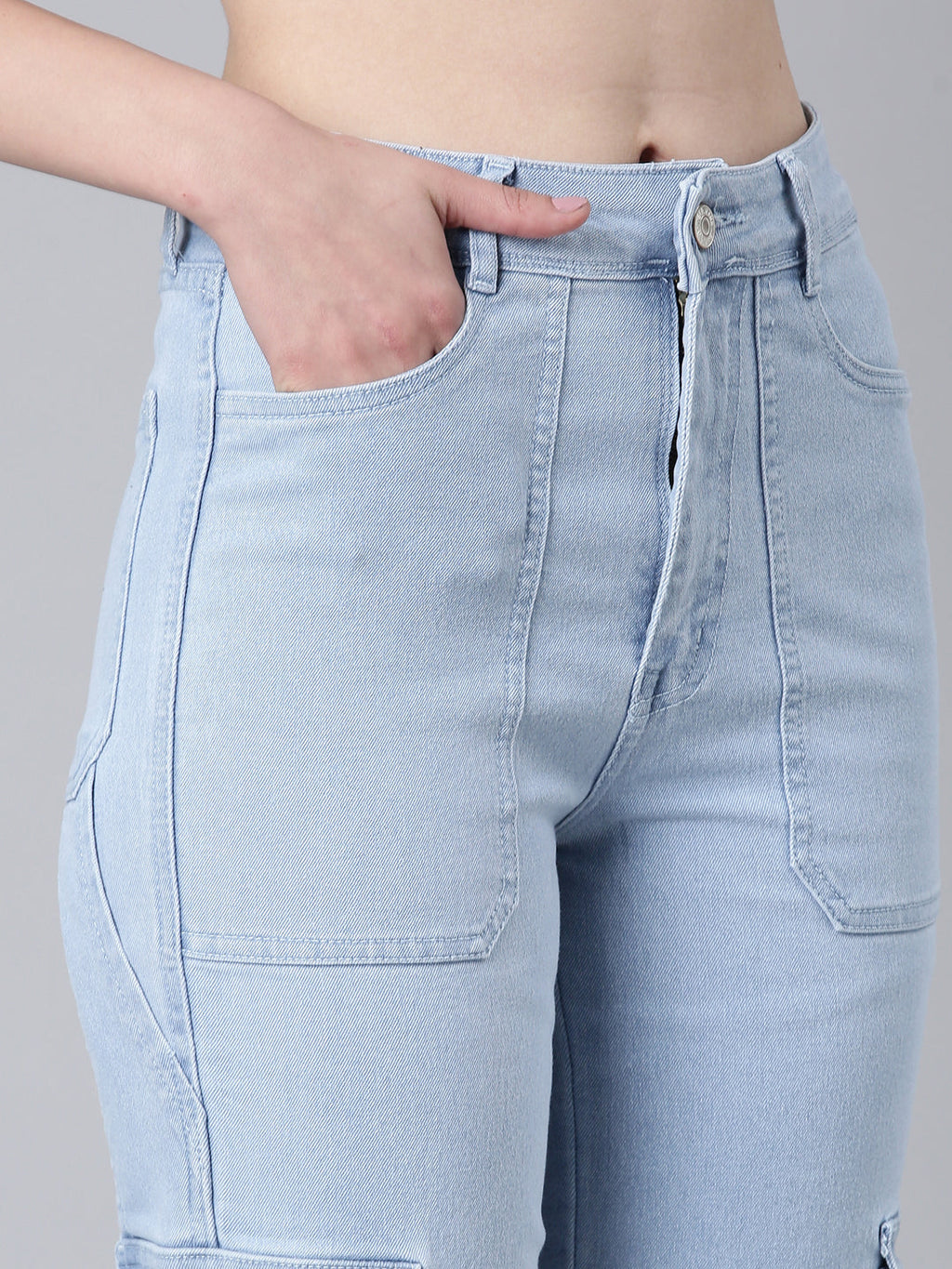 Women's Blue Solid Straight Fit Denim Jeans