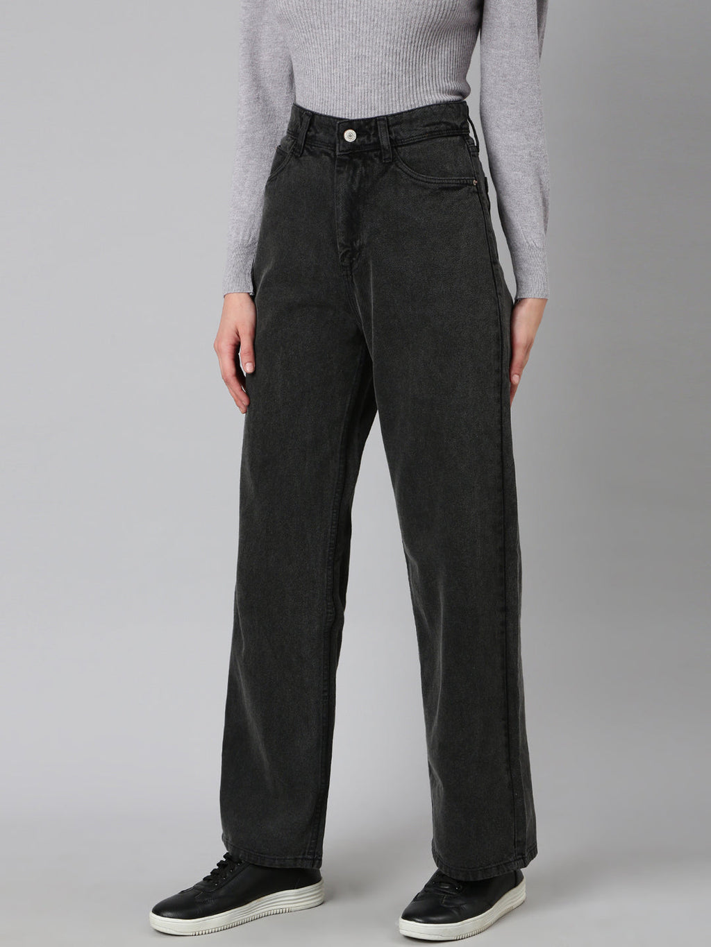 Women's Grey Wide Leg Denim Jeans