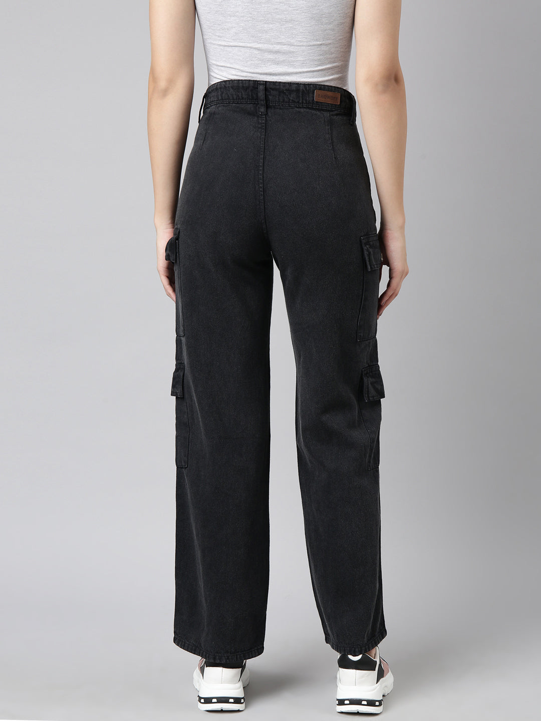 Women's Charcoal Straight Fit Denim Cargo Jeans