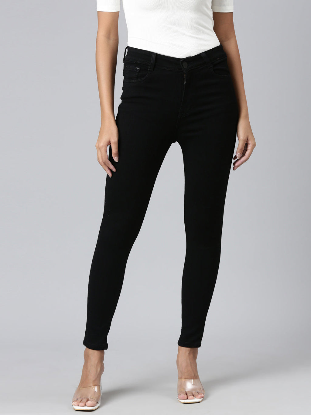 Women's Black Mid Rise Clean Look Skinny Fit Denim Jeans