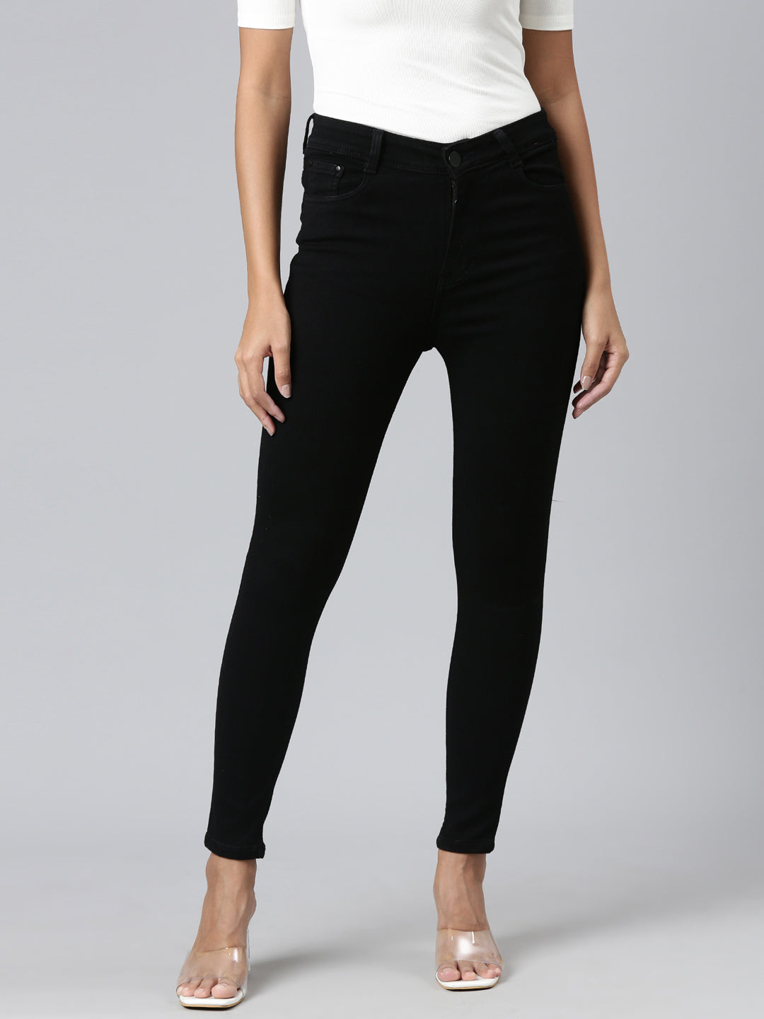 Women's Black Mid Rise Clean Look Skinny Fit Denim Jeans