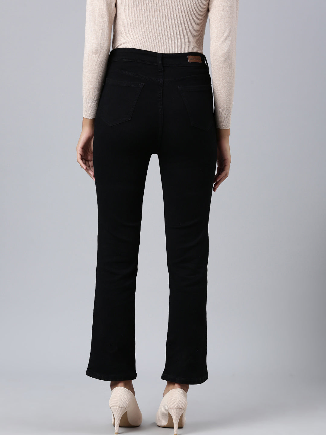 Women's Black Straight Fit Acid Wash Stretchable Denim Jeans